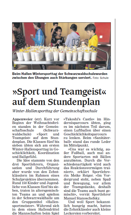 Zeitungsartikel zum Winterhallensporttag